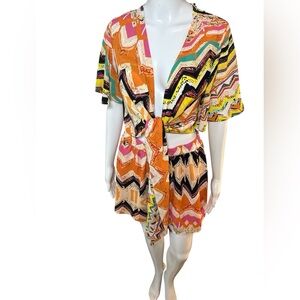 SHEIN Vibrant Chevron Tie-Front Two-Piece Set -  Multi